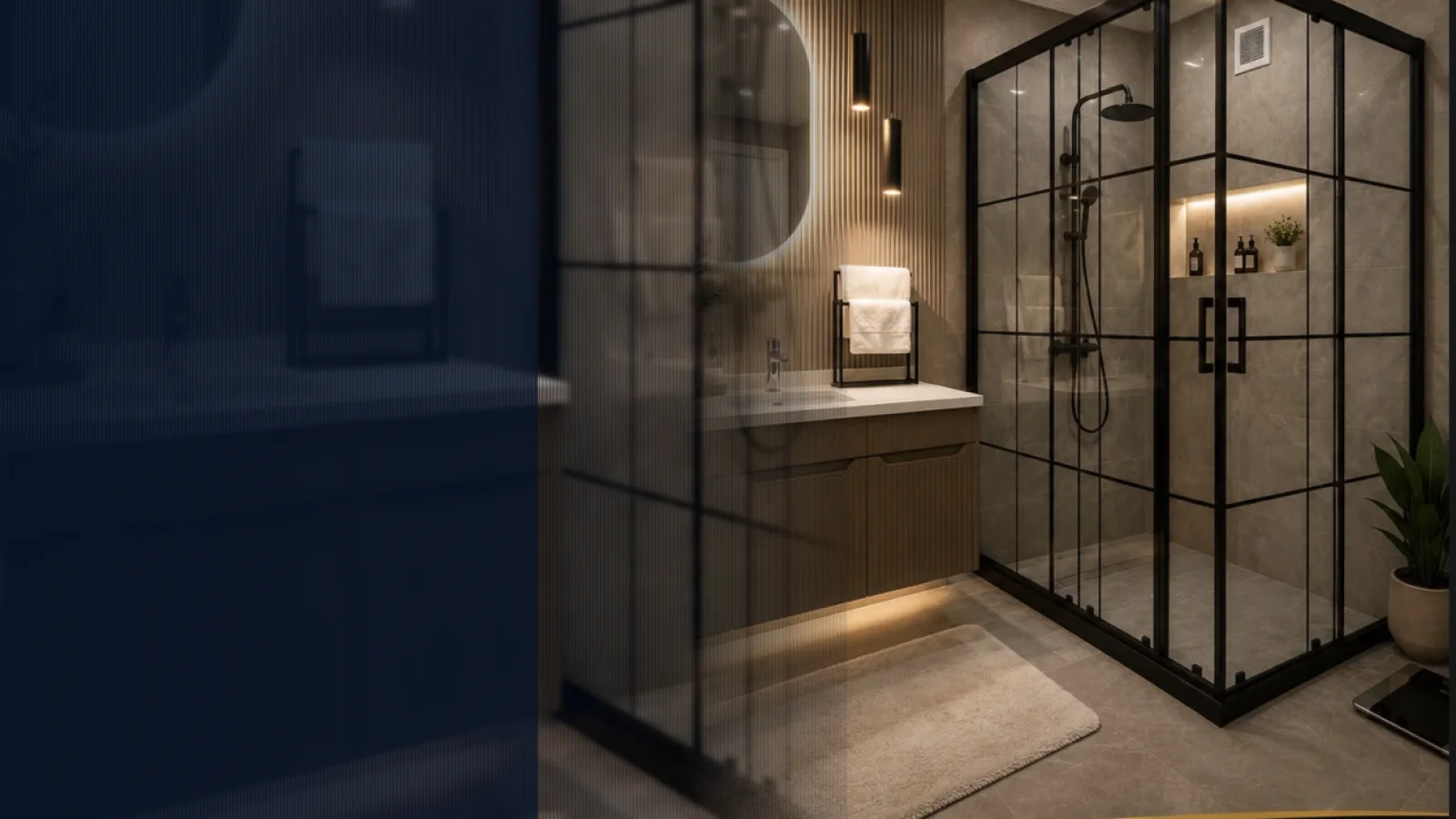 Canduş modern banyo tadilatı ve siyah profil duşakabin uygulaması